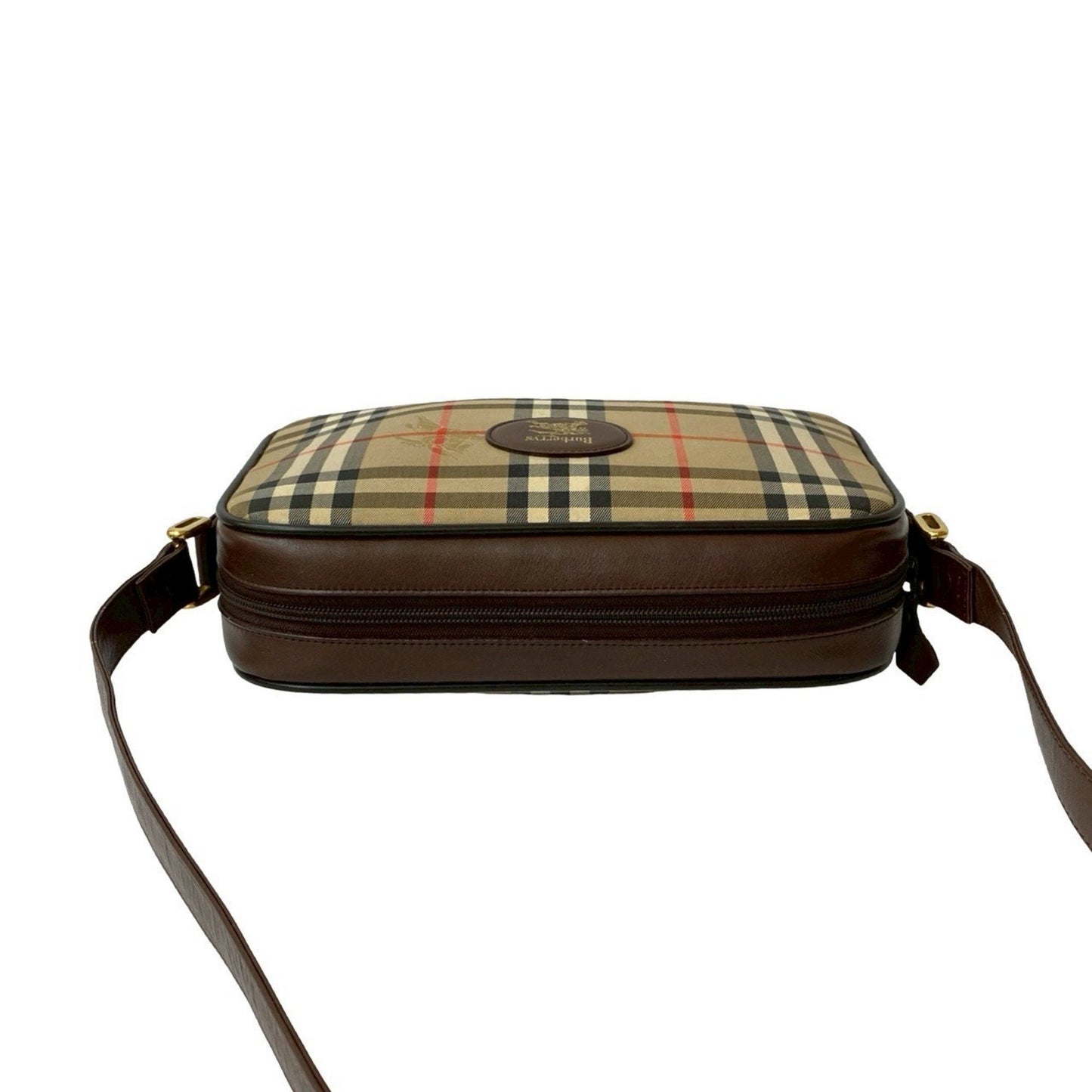 Burberry Beige Black Brown Red Color Canvas Leather Pochette Shoulder Bag ( )