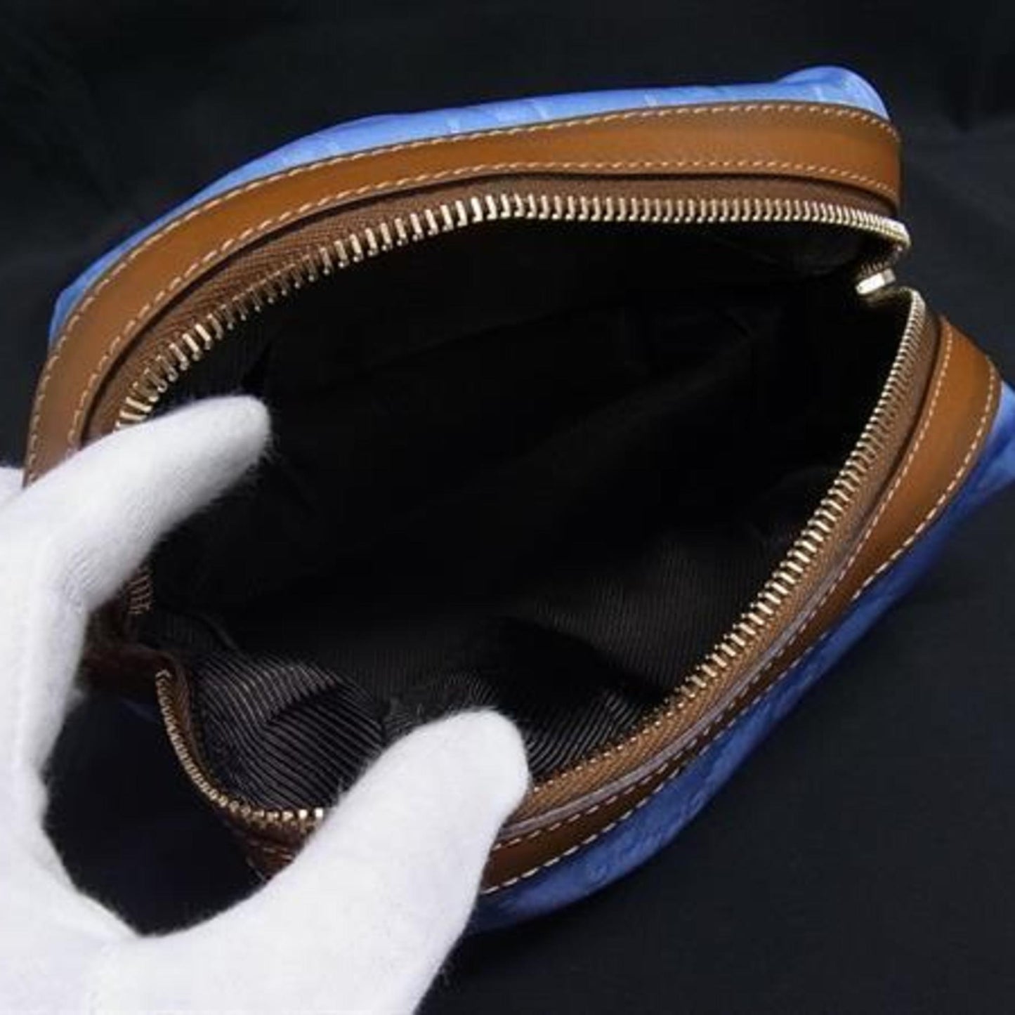 Gucci Brown Light Blue Nylon Leather Clutch Bag Wash Bag ( )