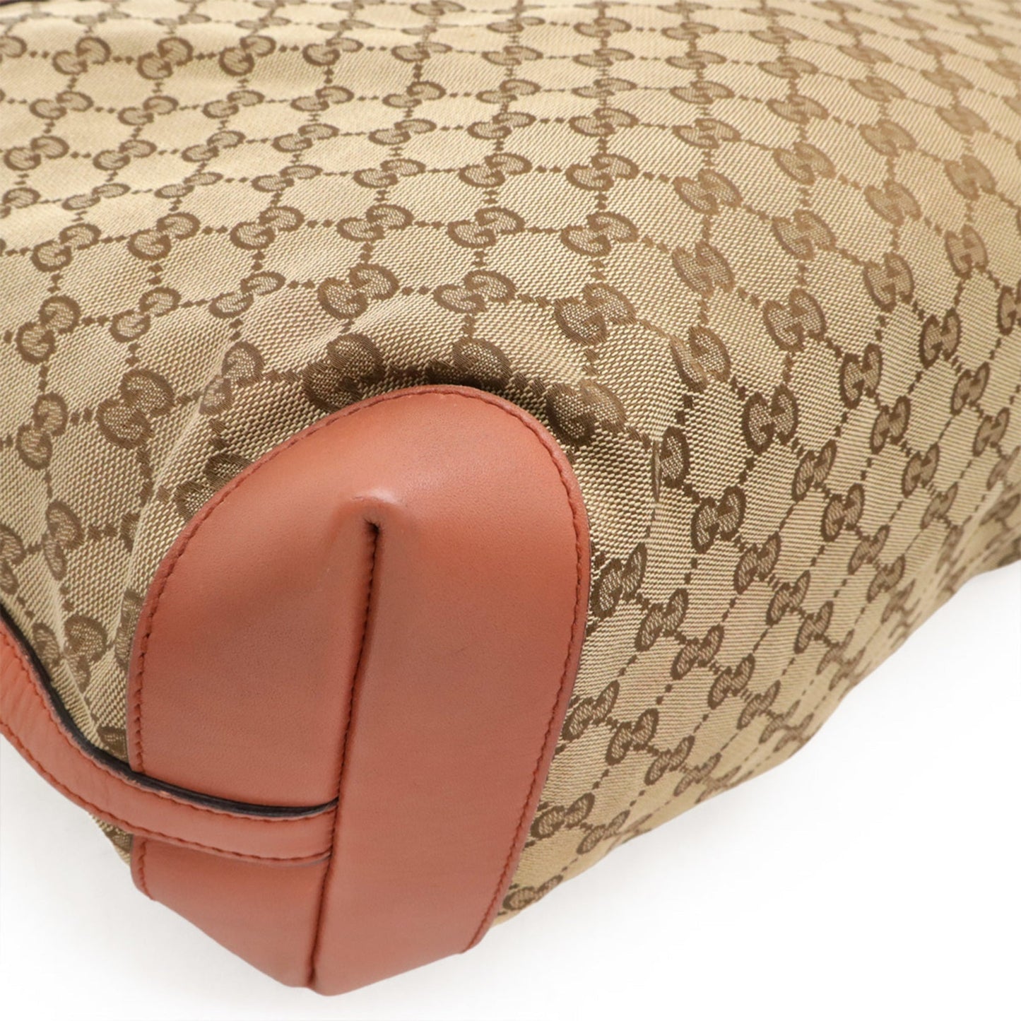 Gucci Beige Pink Canvas Leather Shoulder Bag Tote Bag ( )