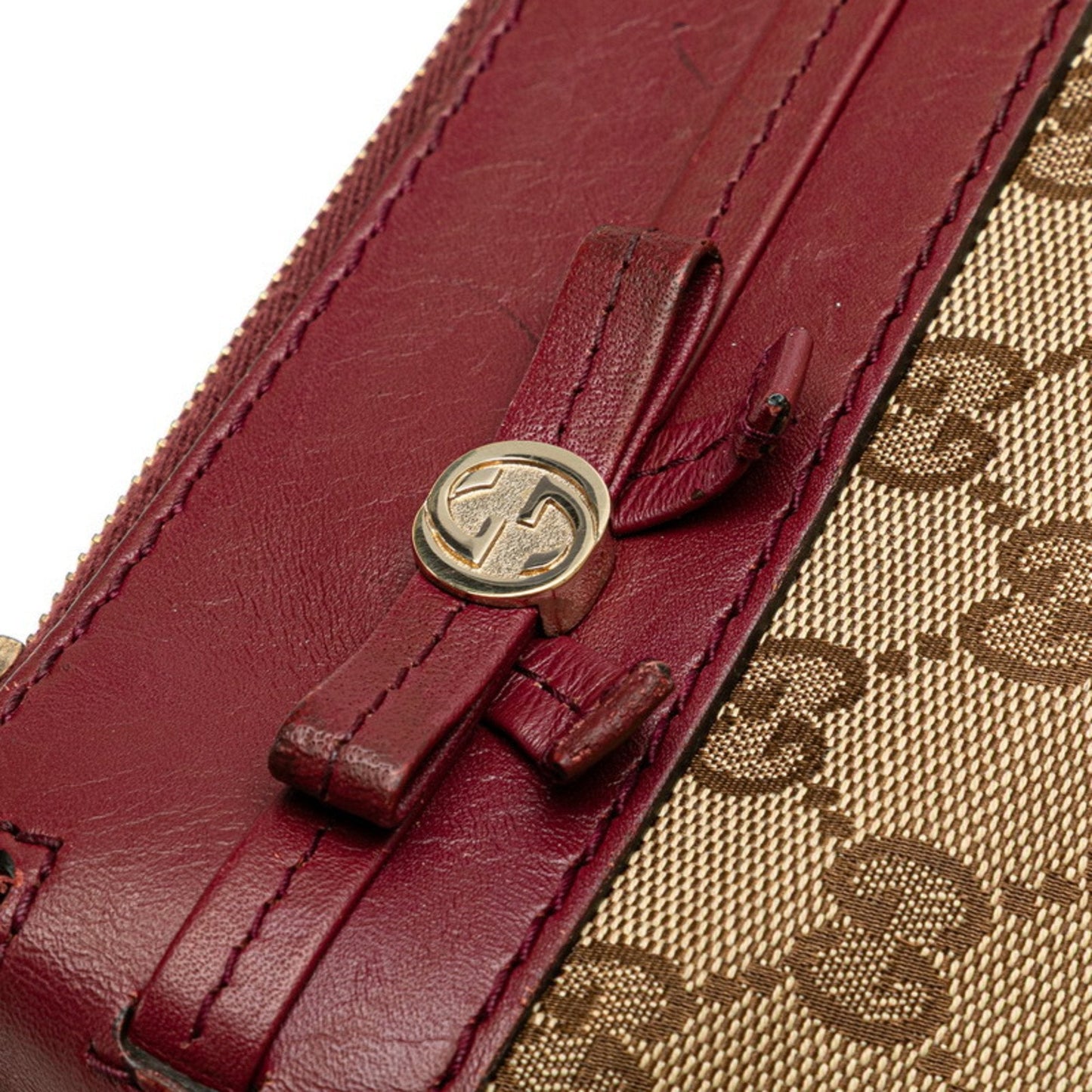 Gucci Beige Wine Canvas Leather Shoulder Bag ( )