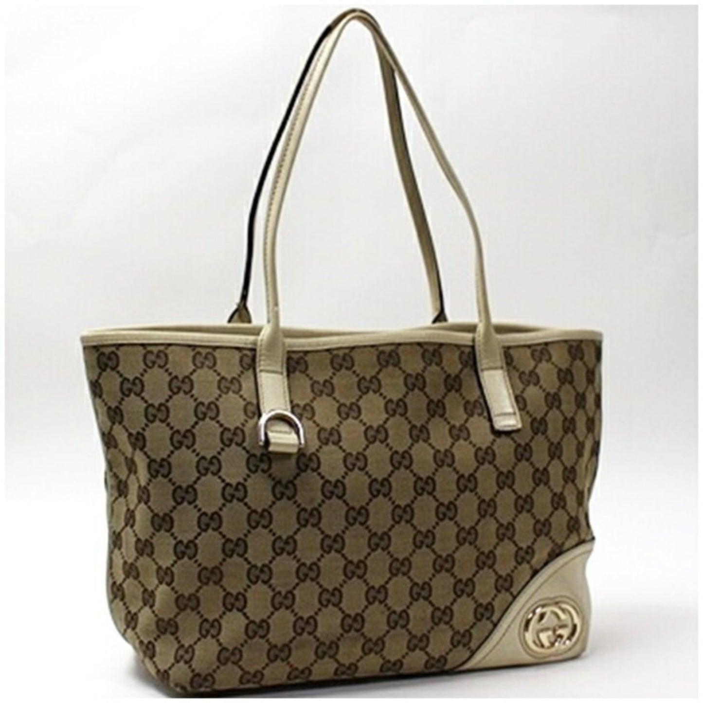 Gucci Brown Ivory Multi-Color Canvas Leather Shoulder Bag ( )