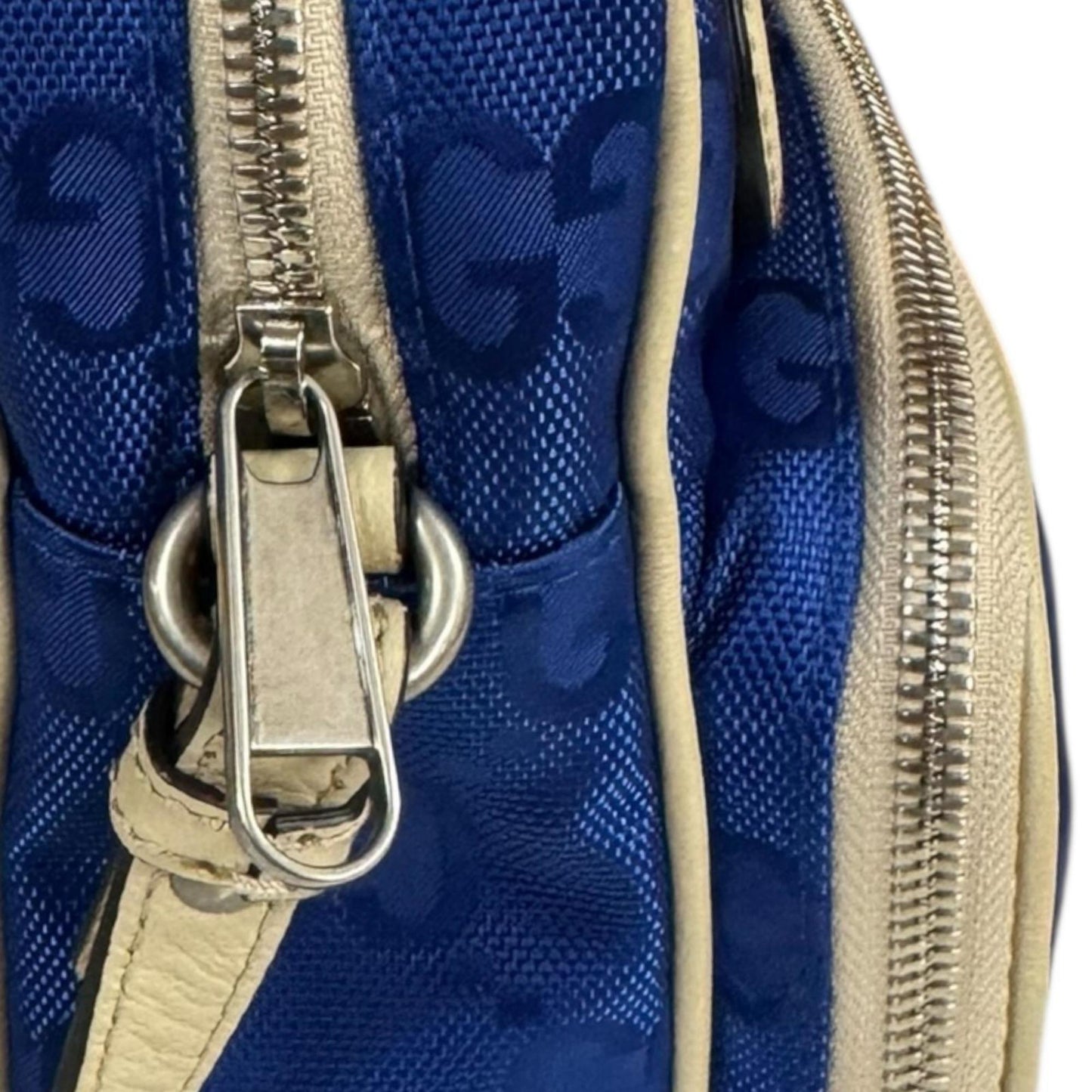 Gucci Beige Blue Nylon Leather Shoulder Bag ( )