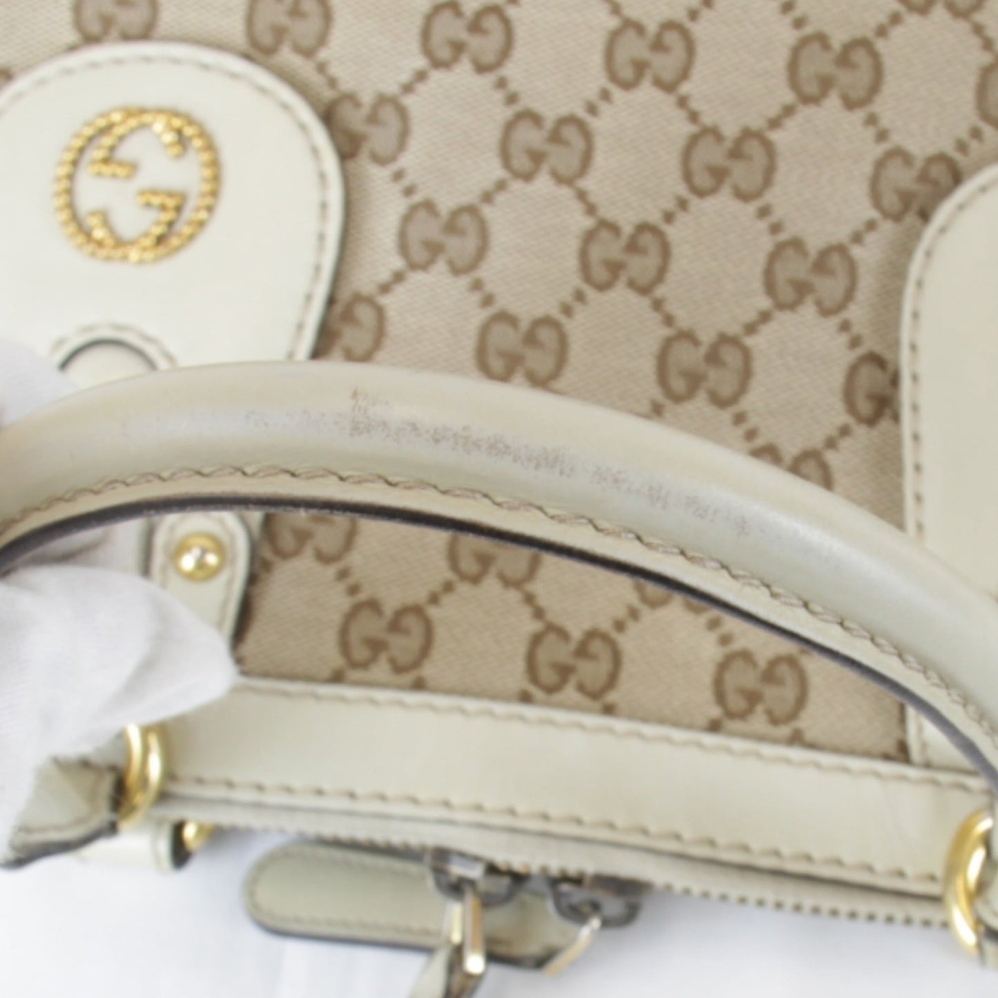 Gucci Gg Canvas Beige Gg Canvas Leather Handbag ( )