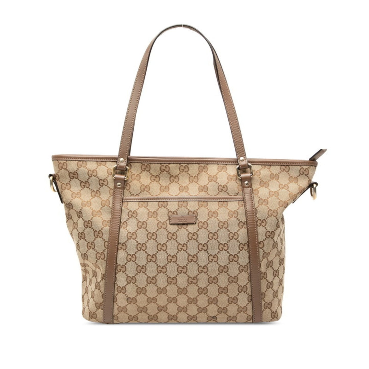 Gucci Beige Brown Canvas Leather Tote Bag ( )