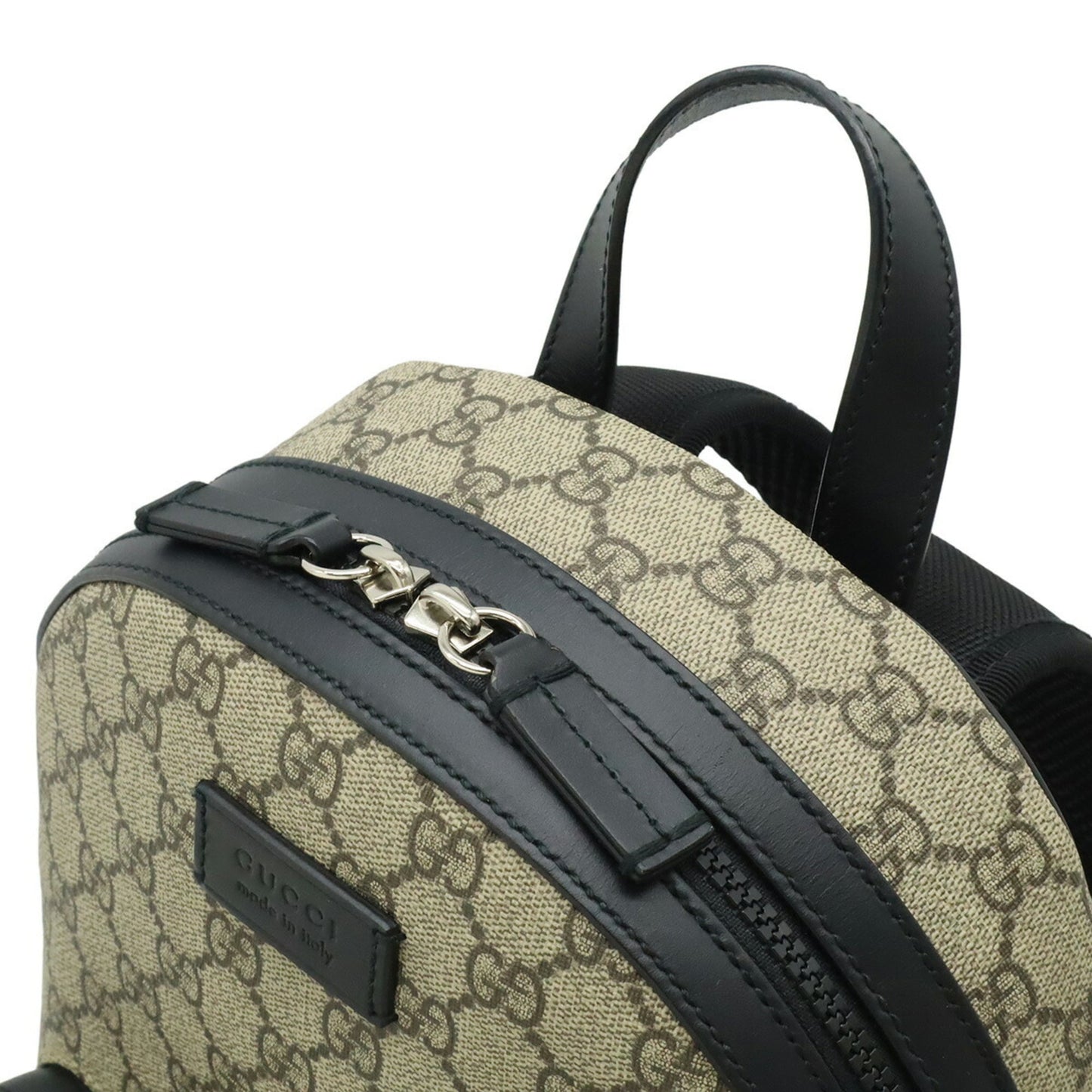 Gucci Beige Black Gg Supreme Canvas Leather Backpack ( )