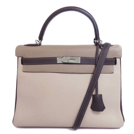 Hermes Kelly Beige Gray Taurillon Clemence Leather Handbag ( )