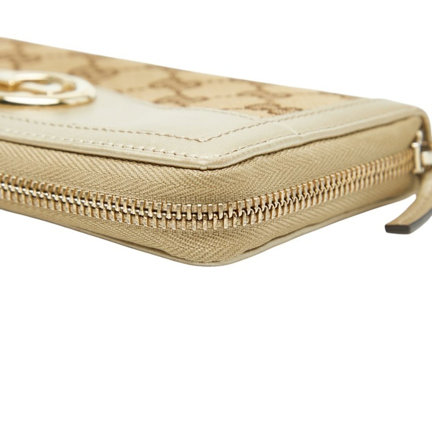 Gucci Gold Beige Canvas Leather Long Wallet (Bi-Fold) ( )