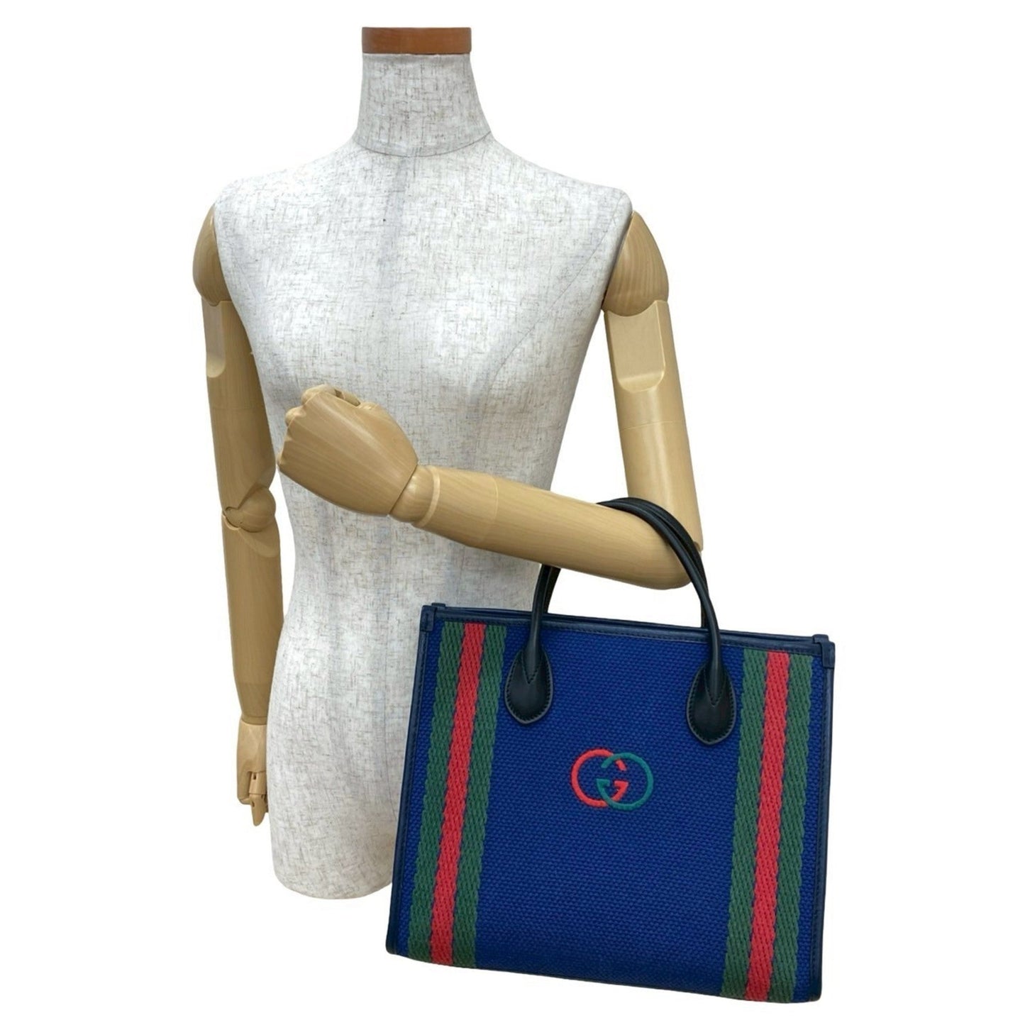 Gucci Black Blue Green Navy Red Color Canvas Handbag Tote Bag ( )