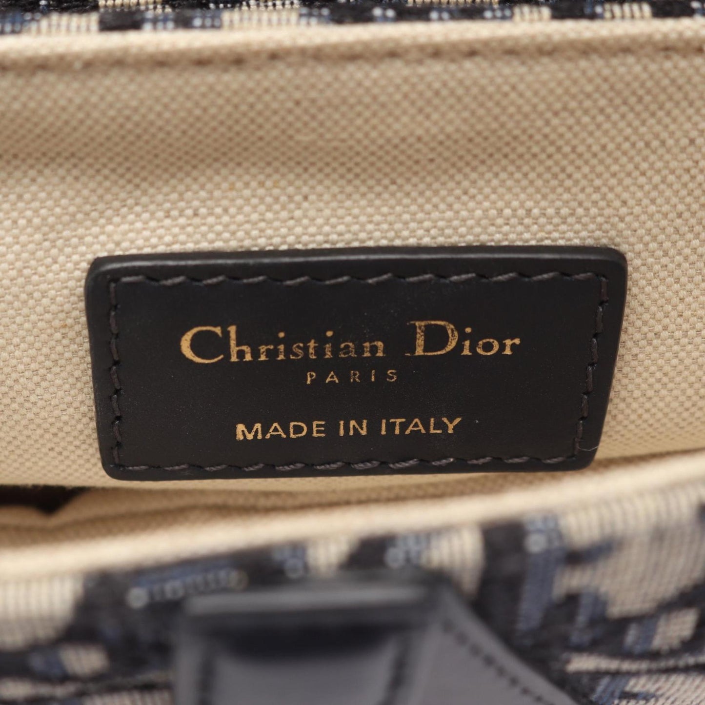 Christian Dior Beige Black Blue Canvas Leather Handbag ()