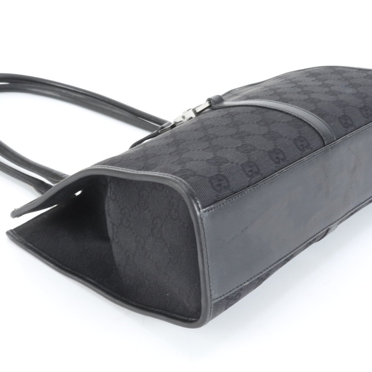 Gucci Black Leather Canvas Tote Bag ( )