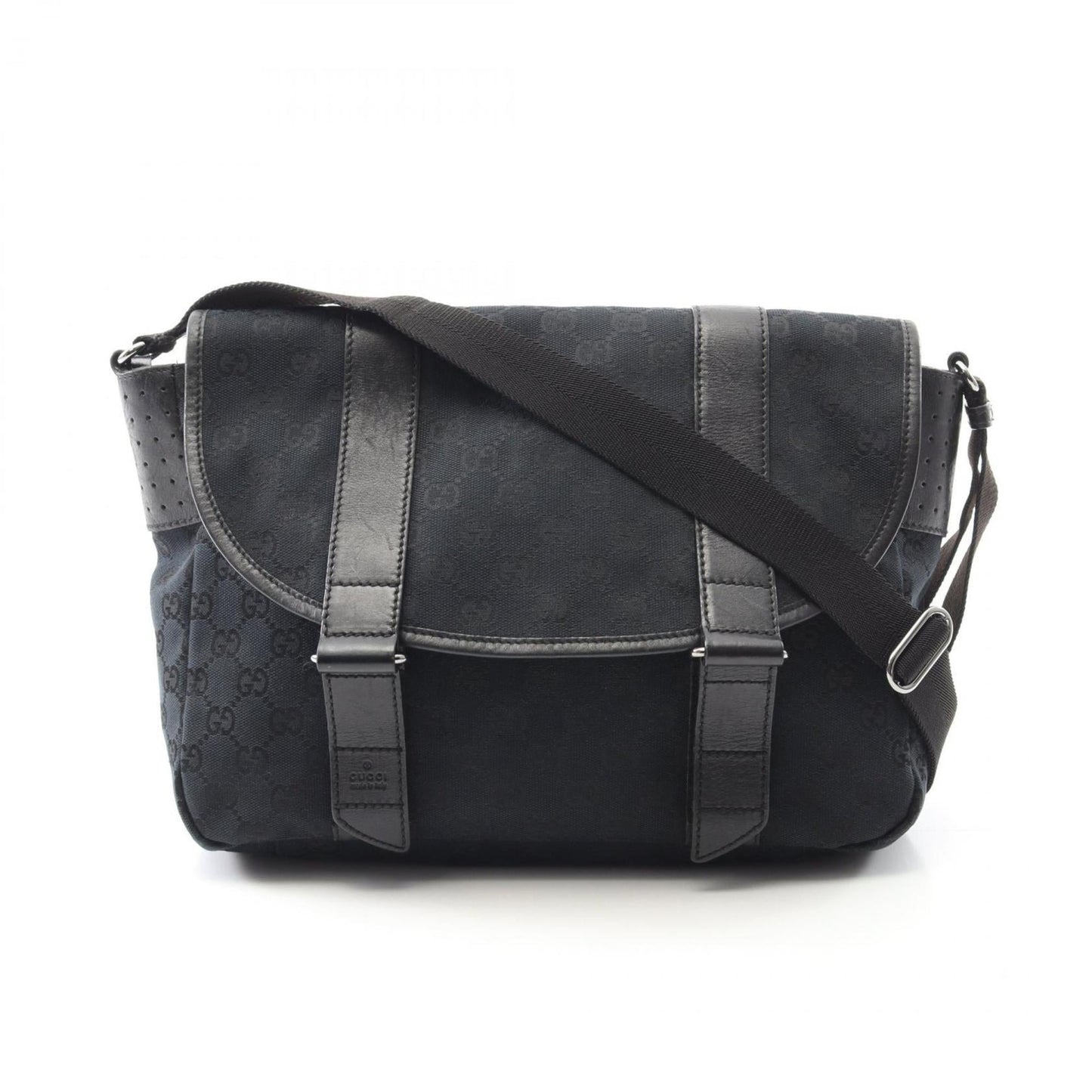 Gucci Black Navy Canvas Leather Shoulder Bag ( )