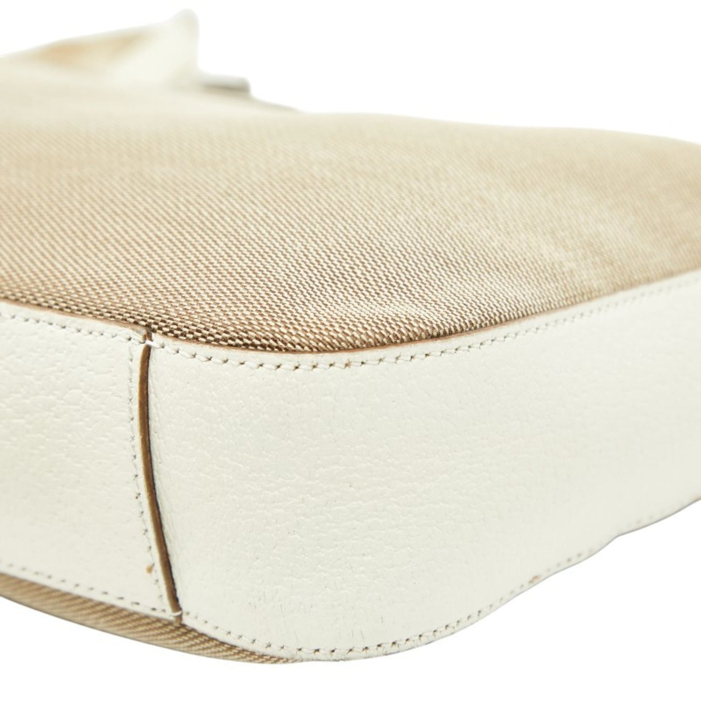 Gucci Beige White Canvas Leather Shoulder Bag ( )