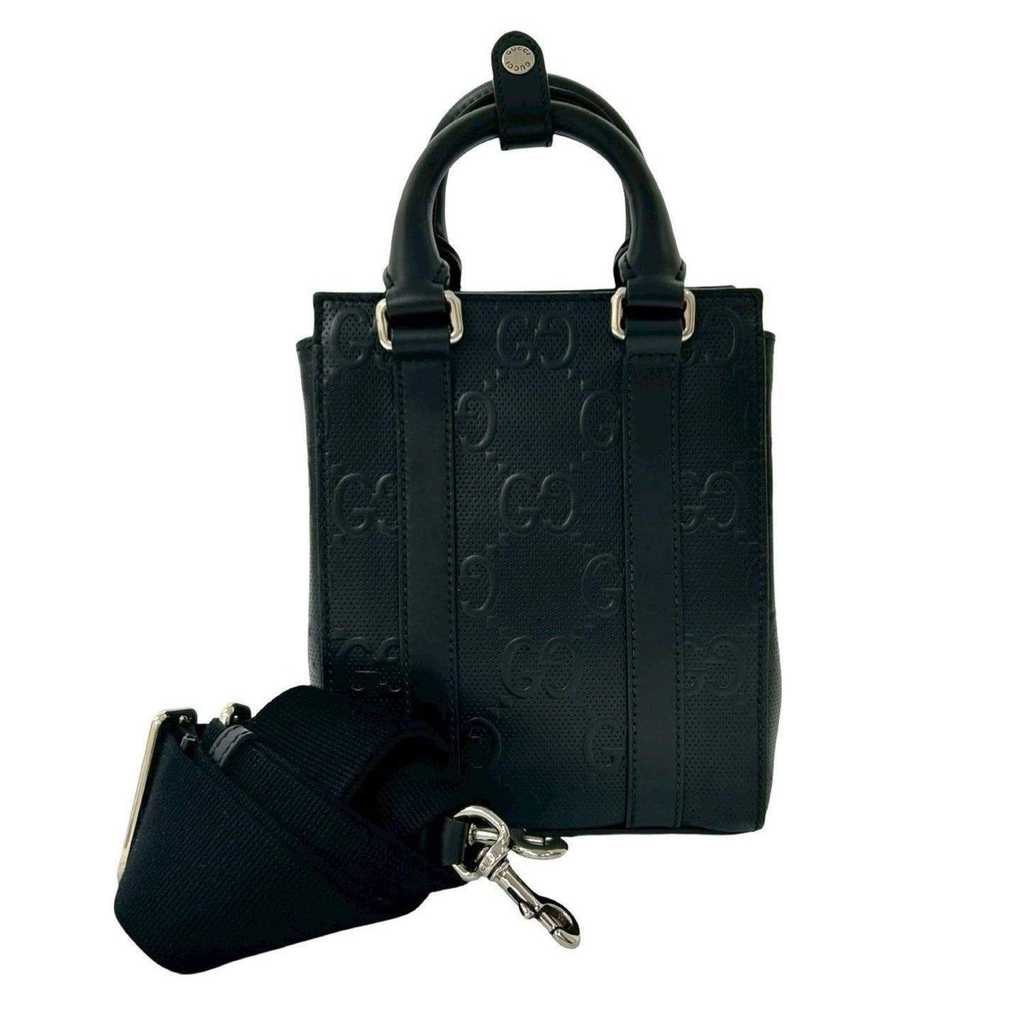 Gucci Black Leather Handbag Shoulder Bag Tote Bag ( )