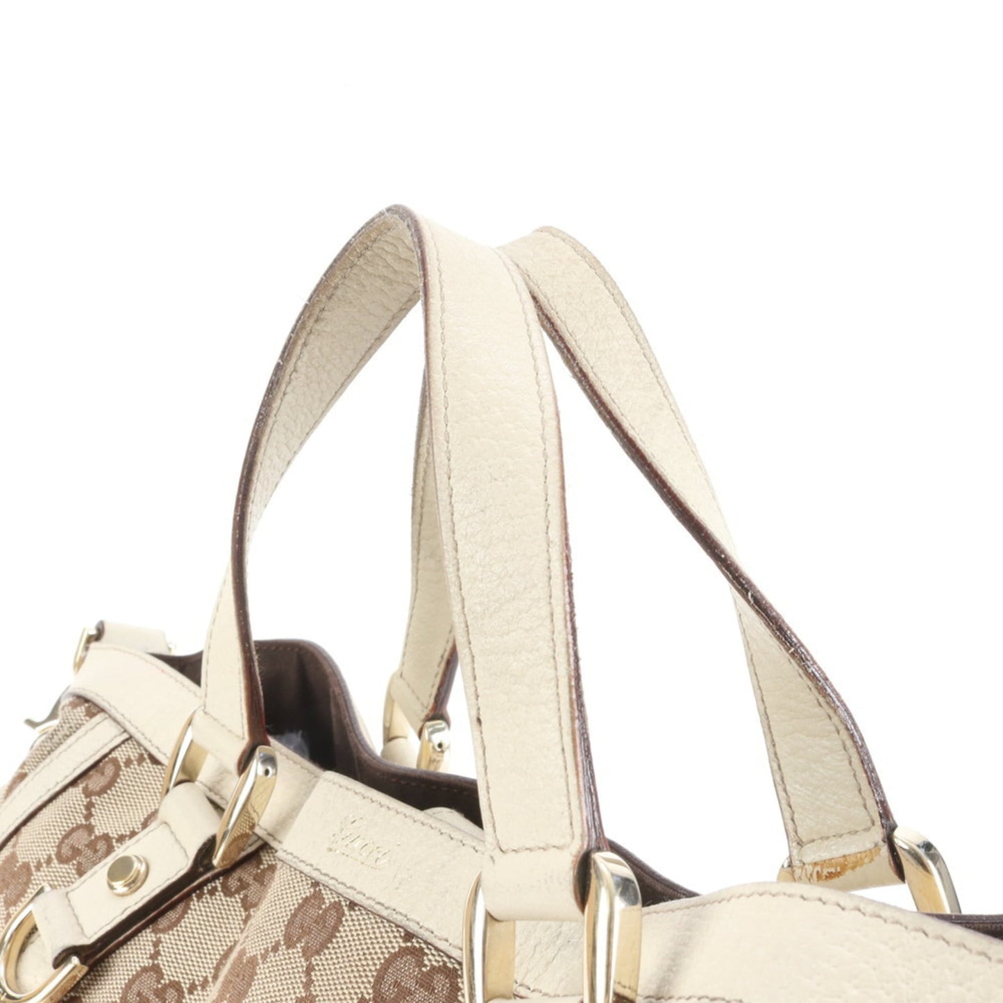 Gucci Brown White Leather Canvas Shoulder Bag ( )