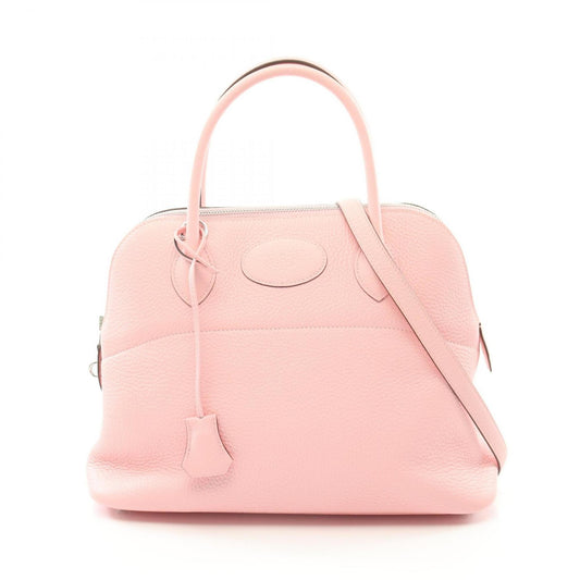 Hermes Pink Rose Sakura White Taurillon Clemence Leather Handbag ( )
