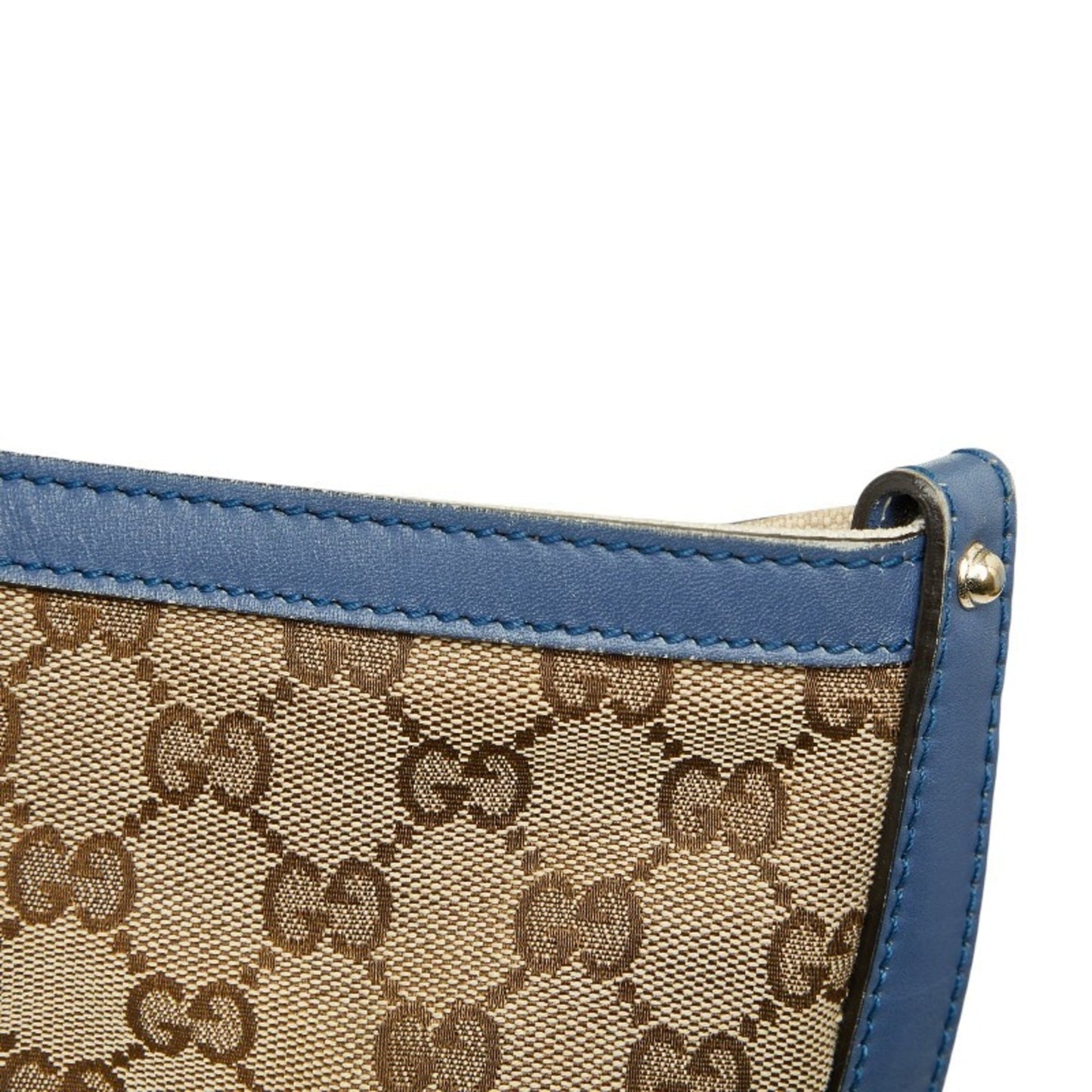 Gucci Beige Blue Canvas Leather Tote Bag ( )