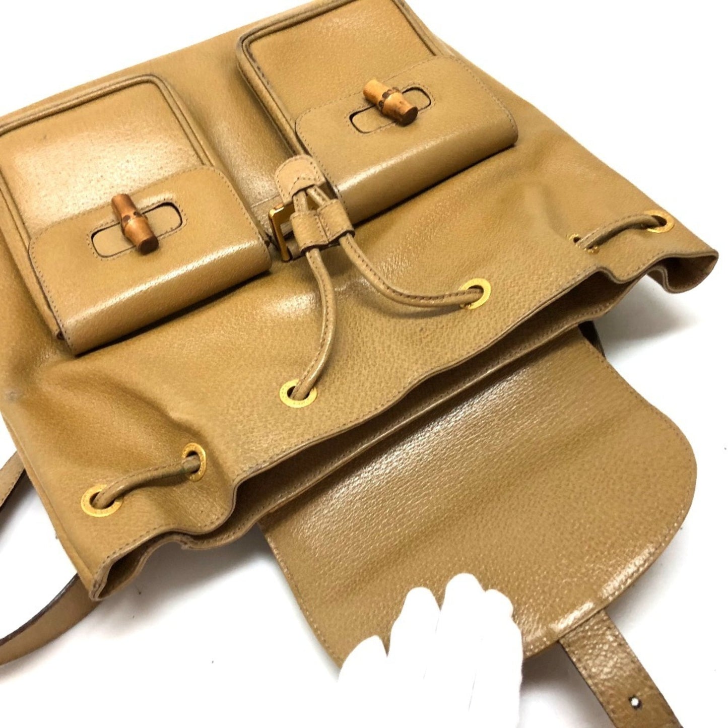 Gucci Bamboo Beige Leather Backpack ( )