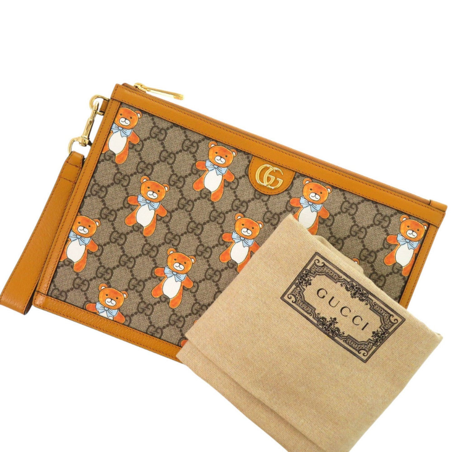 Gucci Beige Yellow Gg Supreme Canvas Leather Clutch Bag ( )