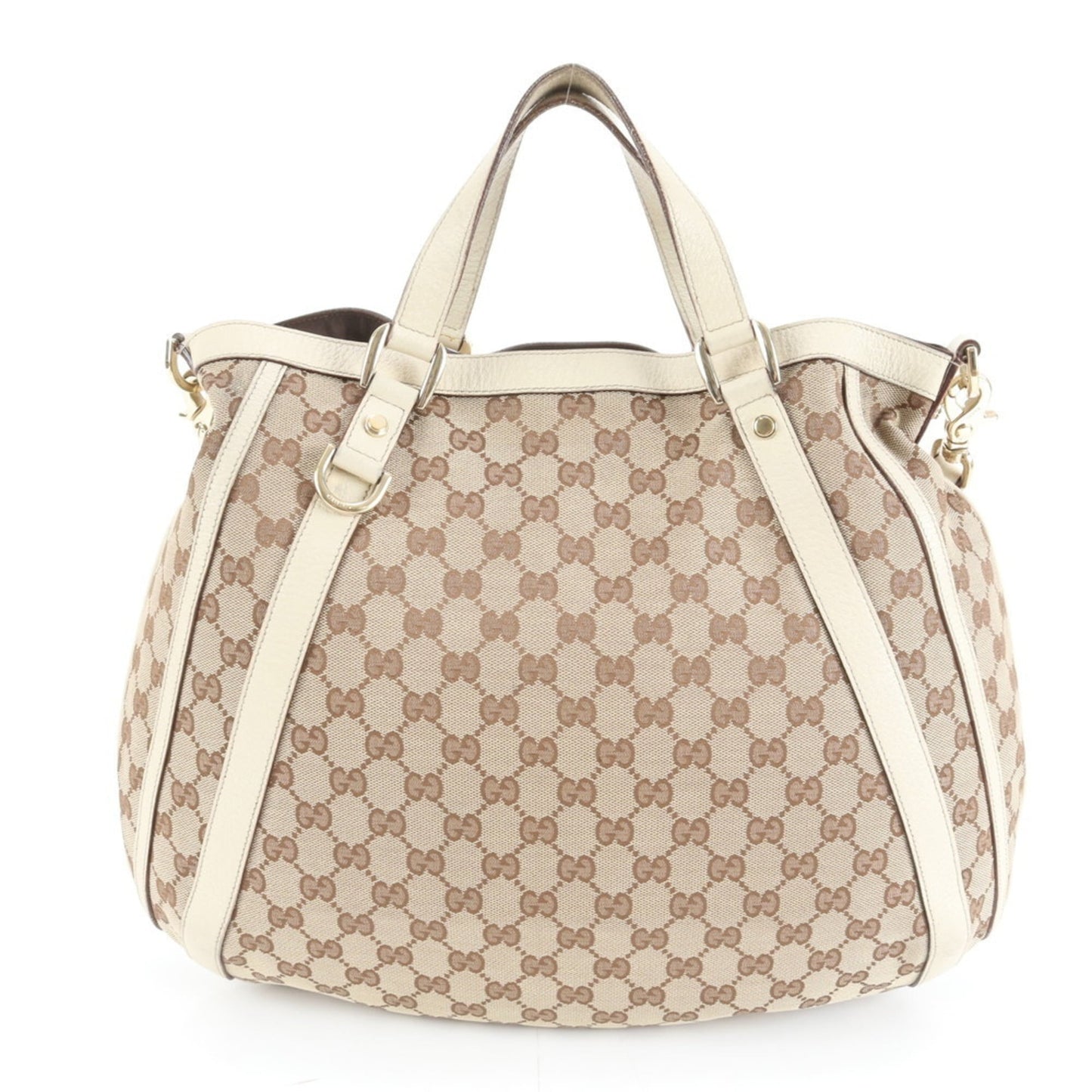 Gucci Brown White Leather Canvas Shoulder Bag ( )