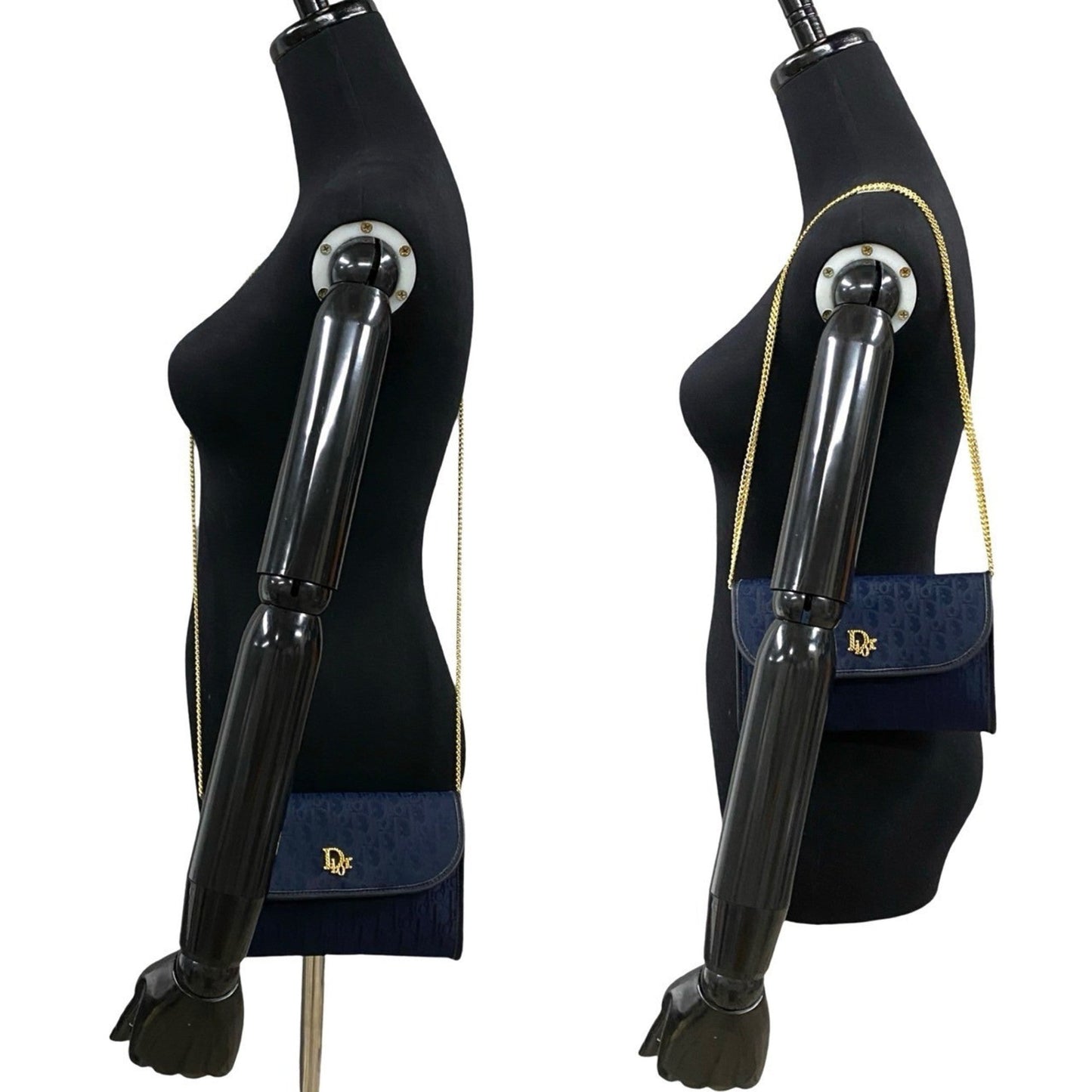 Christian Dior Navy Leather Canvas Shoulder Bag ()