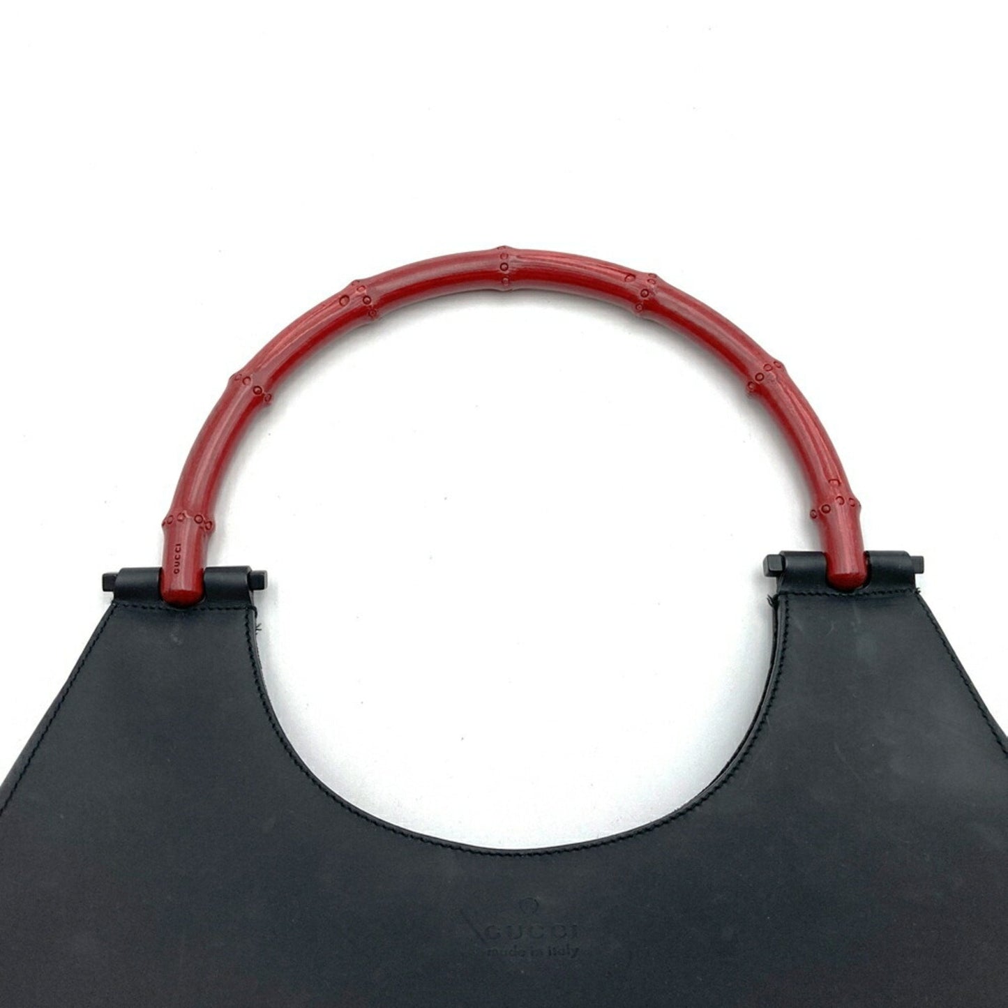 Gucci Black Red Color Leather Bamboo Shoulder Bag ( )