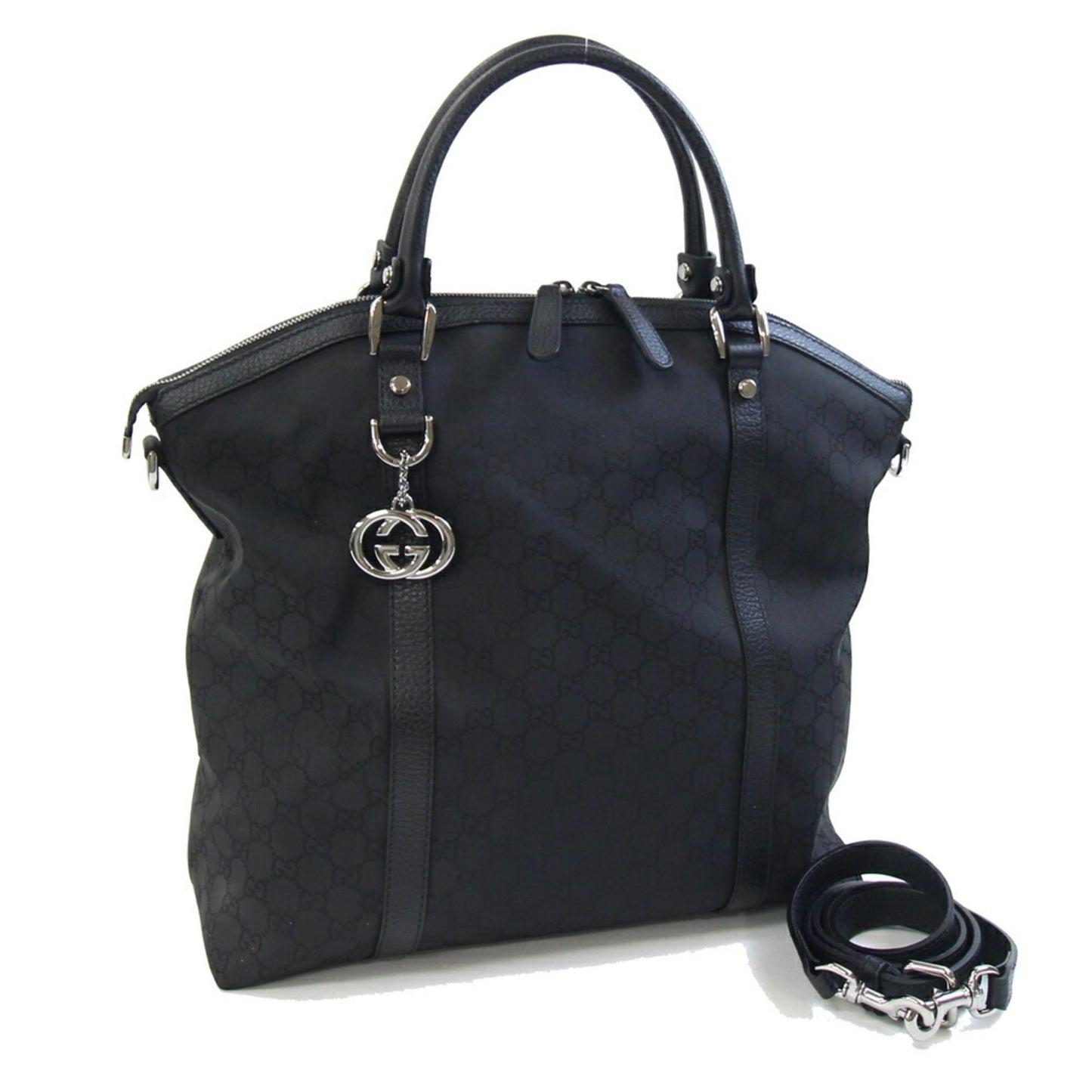 Gucci Black Nylon Leather Handbag Tote Bag ( )
