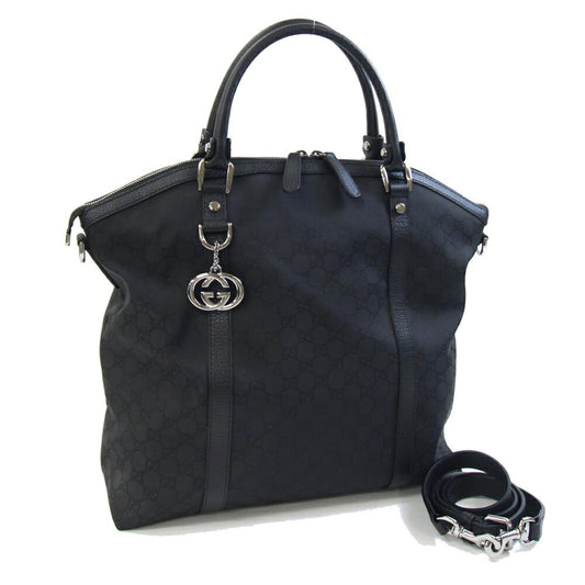 Gucci Black Nylon Leather Handbag Tote Bag ( )