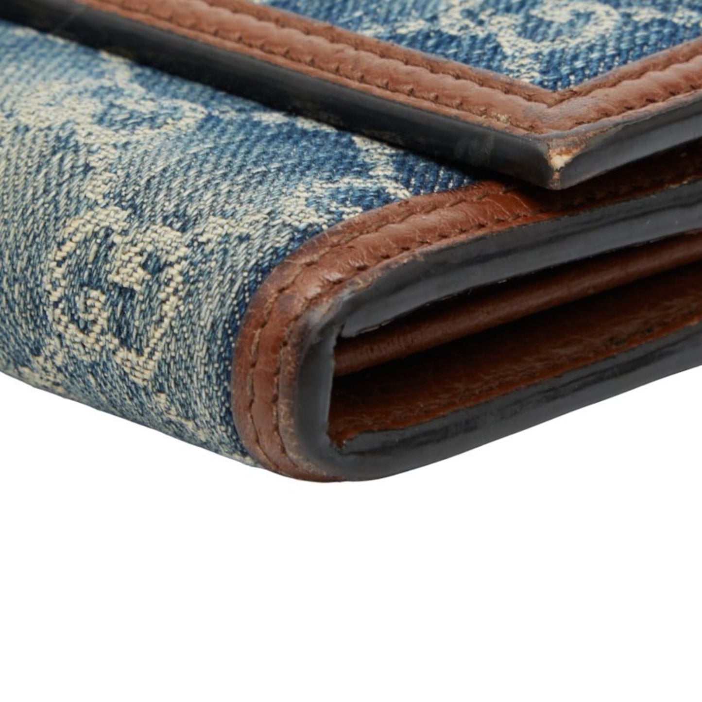 Gucci Blue Brown Denim Leather Chain/Shoulder Wallet ( )