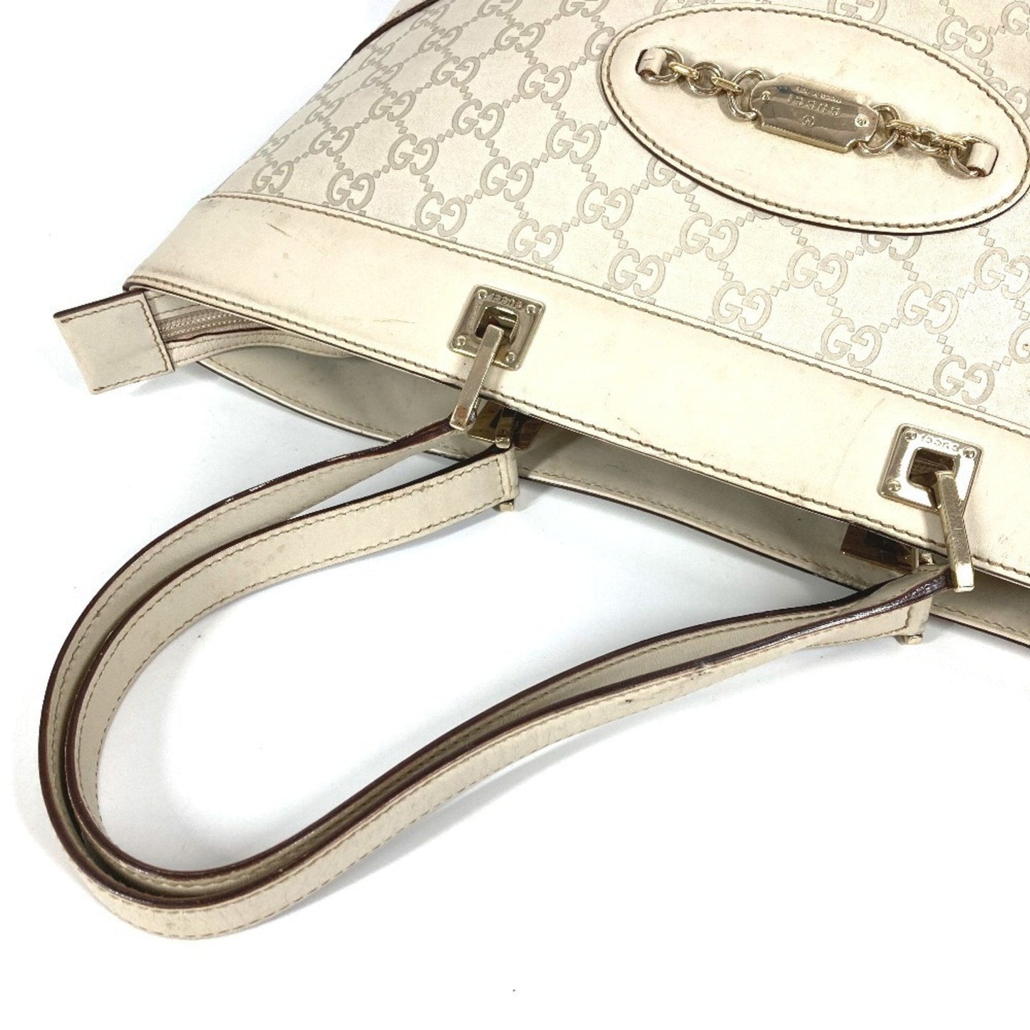 Gucci Off-White Leather Shoulder Bag Tote Bag ( )