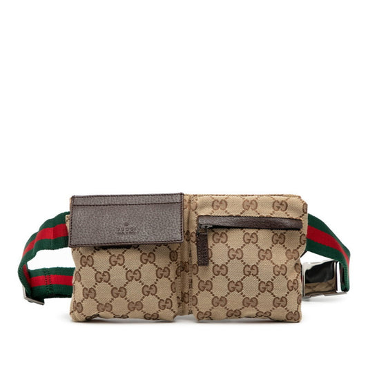 Gucci Beige Brown Canvas Leather Sling Bag ( )