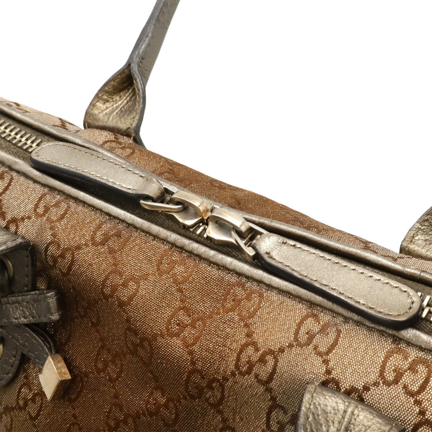 Gucci Bronze Khaki Gg Canvas Leather Shoulder Bag Tote Bag ( )