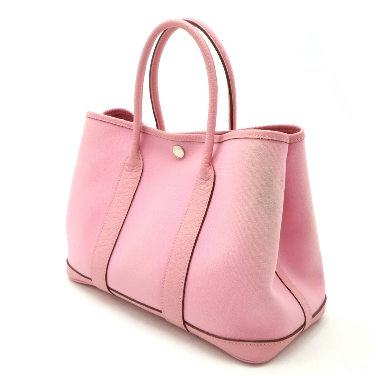 Hermes Pink Toile Officier Leather Handbag Tote Bag ( )