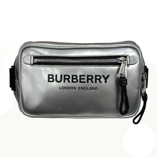 Burberry Metallic Silver Canvas Leather Shoulder Bag Sling Bag ( )