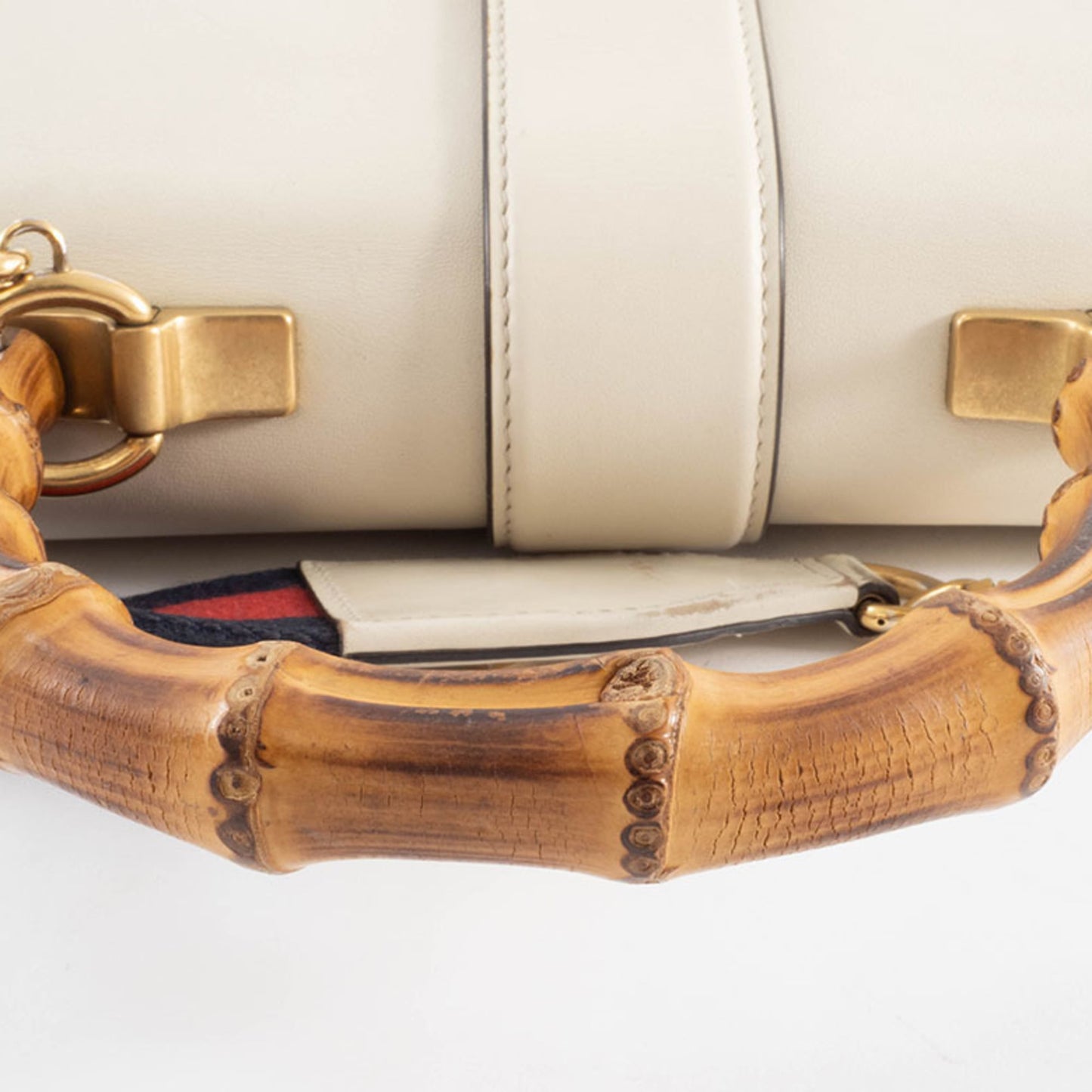 Gucci Ivory Navy Red Color Bamboo Leather Shoulder Bag ( )