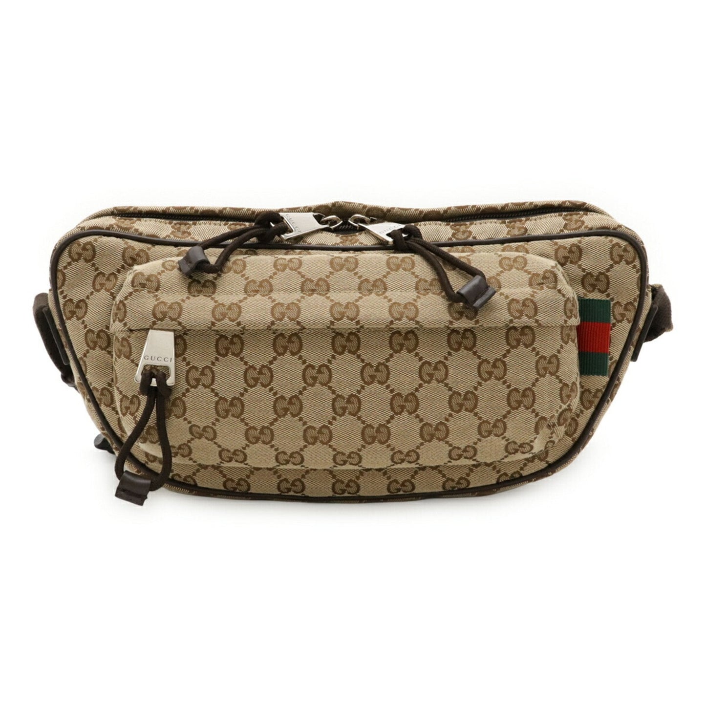 Gucci Beige Dark Brown Canvas Sling Bag ( )