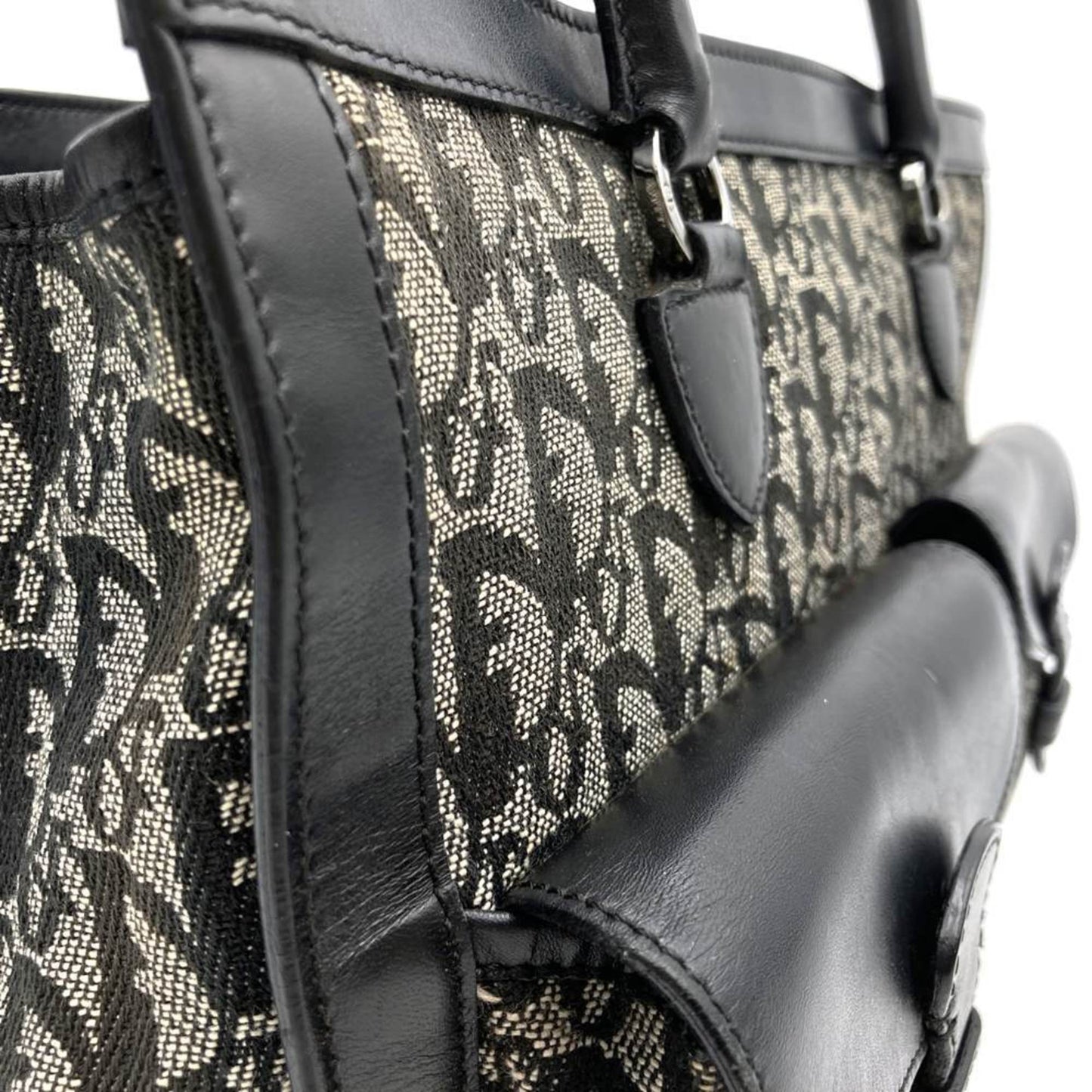 Christian Dior Black Canvas Leather Handbag Tote Bag ()