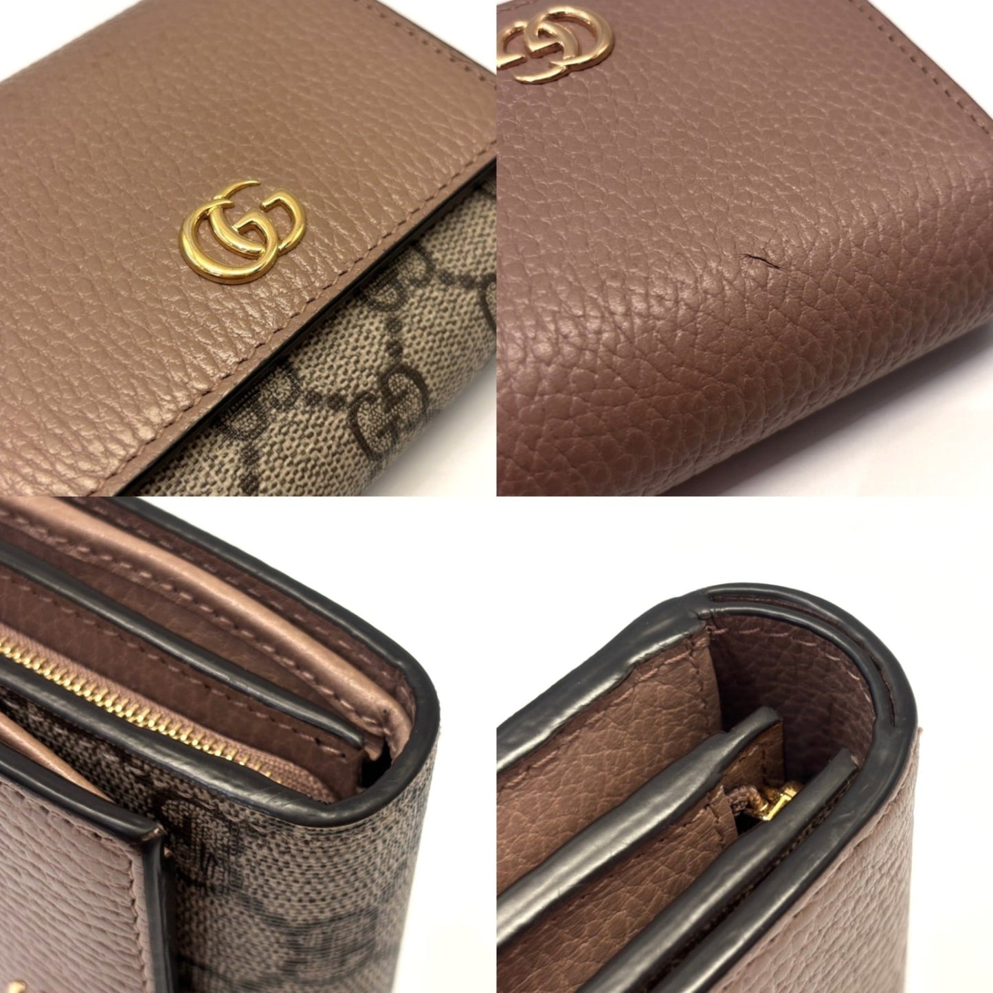 Gucci Pink Beige Gg Supreme Leather Wallet (Bi-Fold) ( )