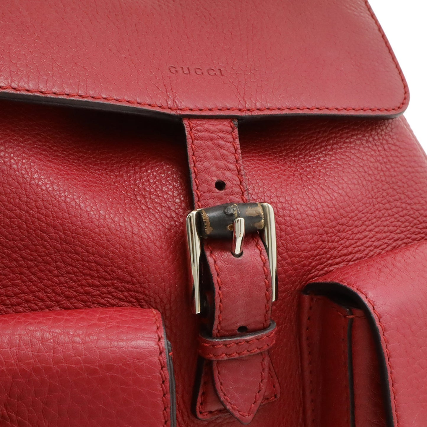 Gucci Red Color Bamboo Leather Backpack Shoulder Bag ( )
