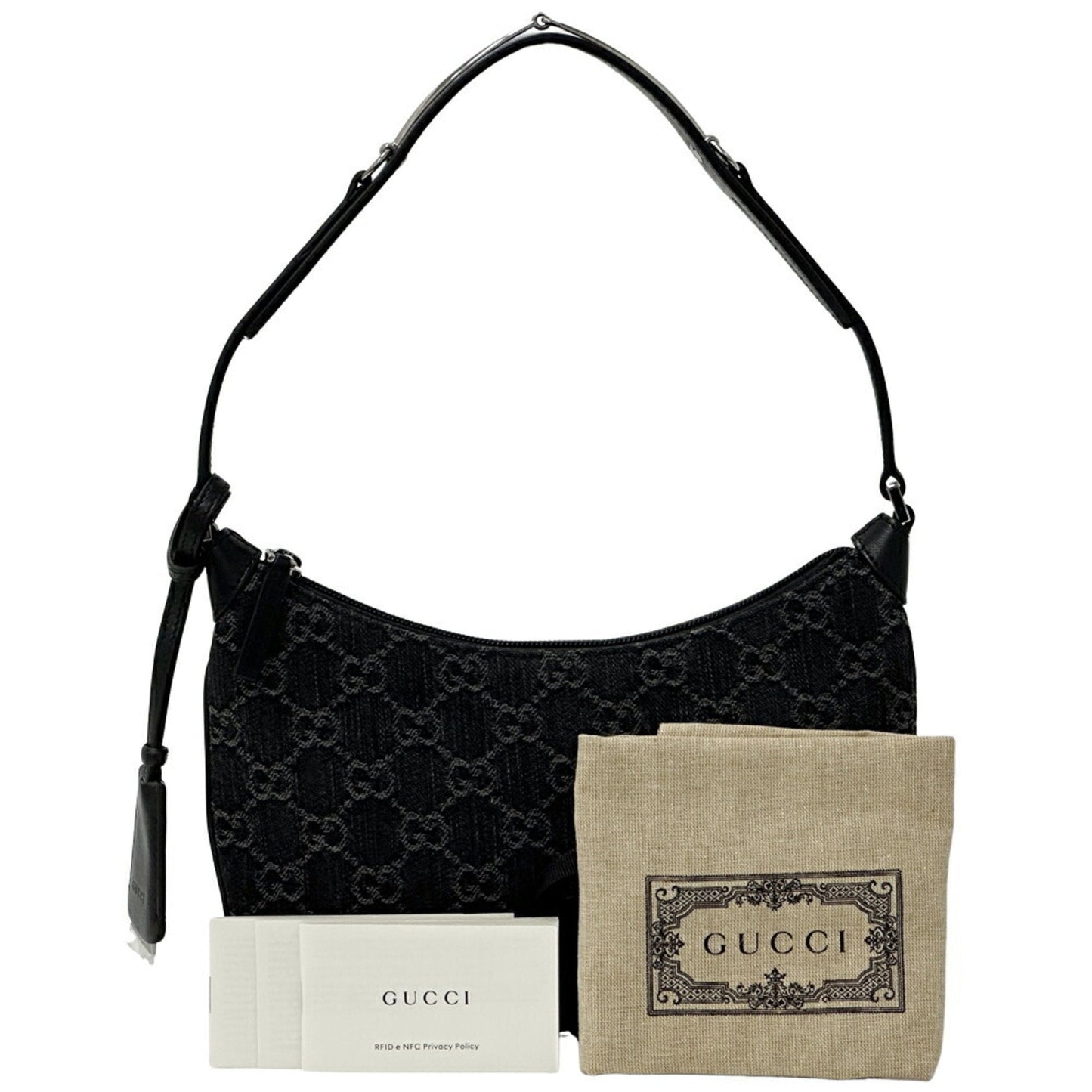 Gucci Black Gray Denim Leather Shoulder Bag ( )