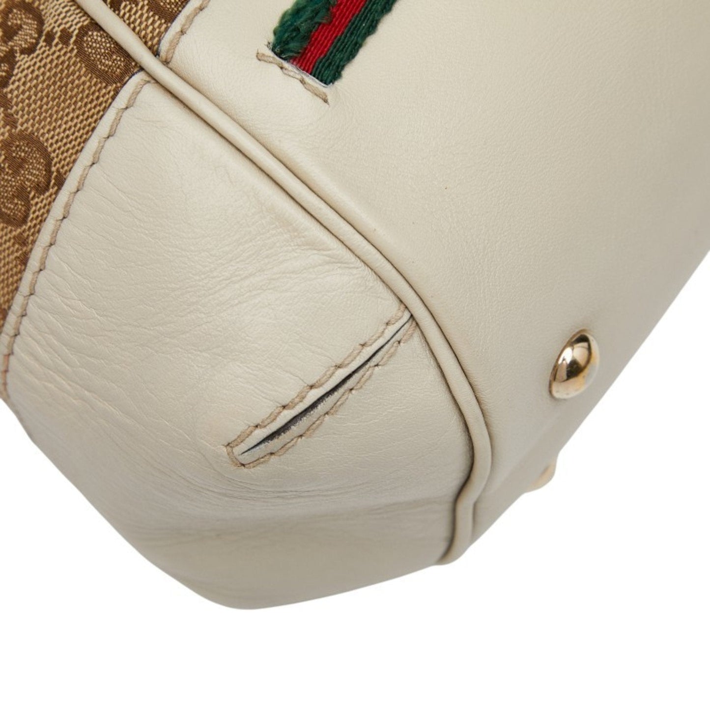 Gucci Beige Ivory Canvas Leather Shoulder Bag Tote Bag ( )