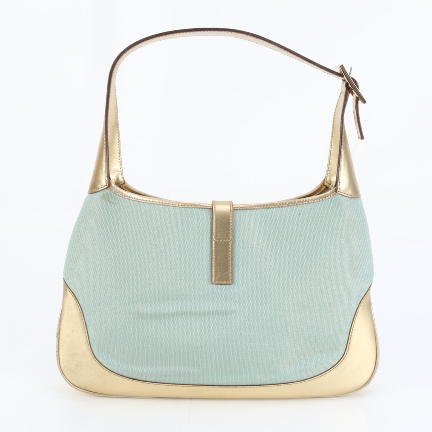 Gucci Blue Gold Leather Canvas Shoulder Bag ( )