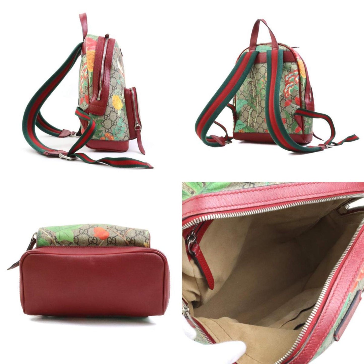Gucci Beige Brown Multi-Color Red Color Gg Supreme Canvas Leather Backpack ( )