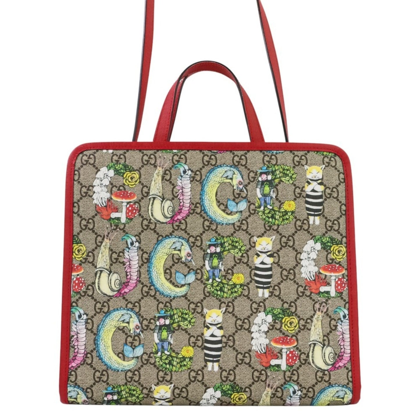 Gucci Beige Red Color Gg Supreme Tote Bag ( )