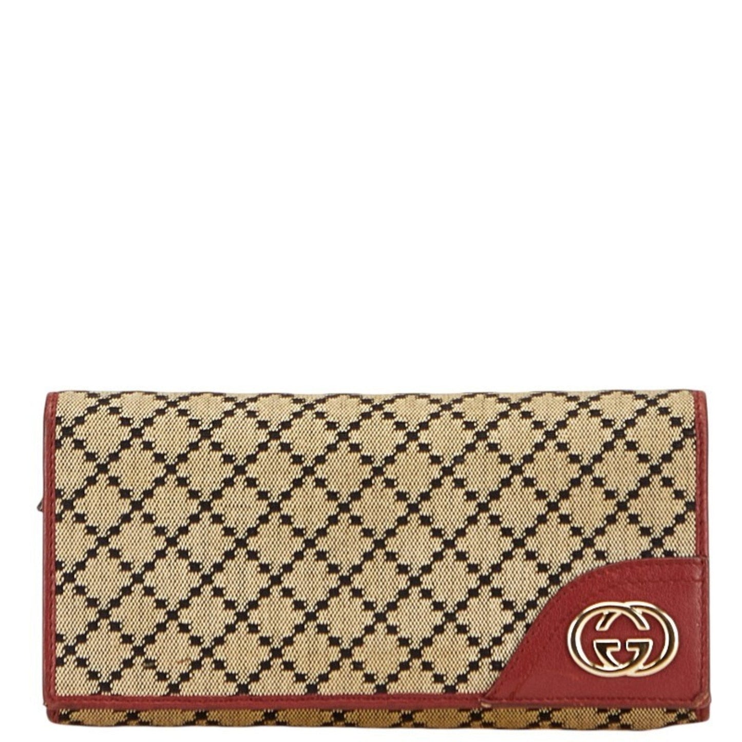 Gucci Beige Red Color Canvas Leather Long Wallet (Bi-Fold) ( )