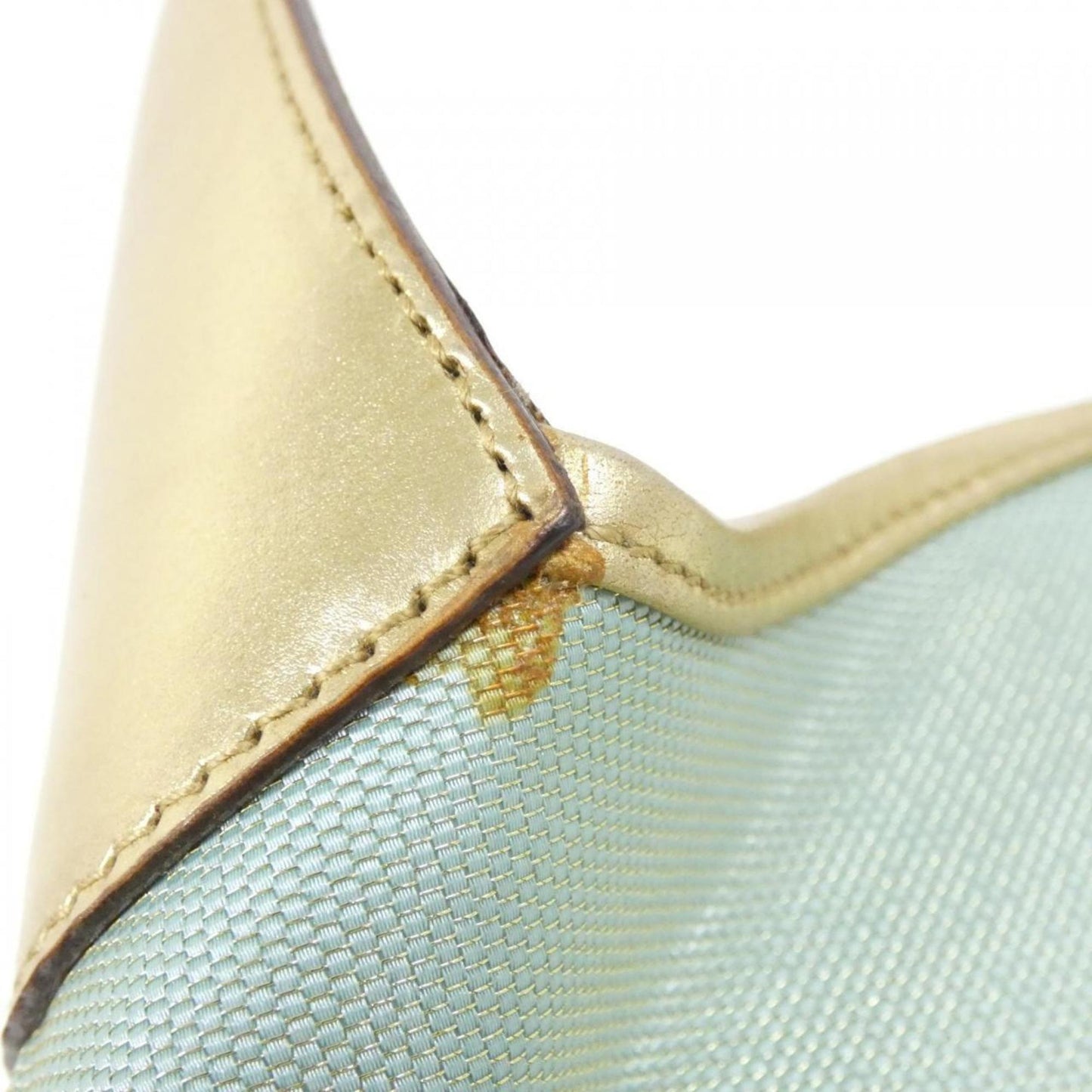 Gucci Gold Light Blue Canvas Leather Shoulder Bag ( )
