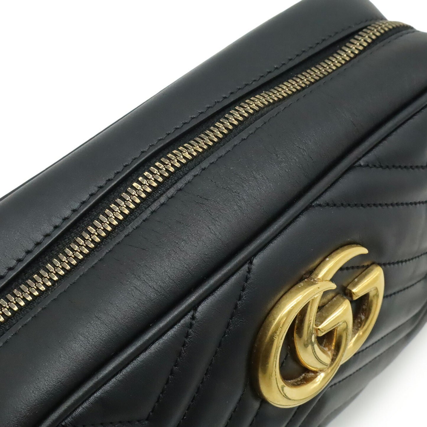 Gucci Gg Marmont Black Leather Pochette Shoulder Bag ( )