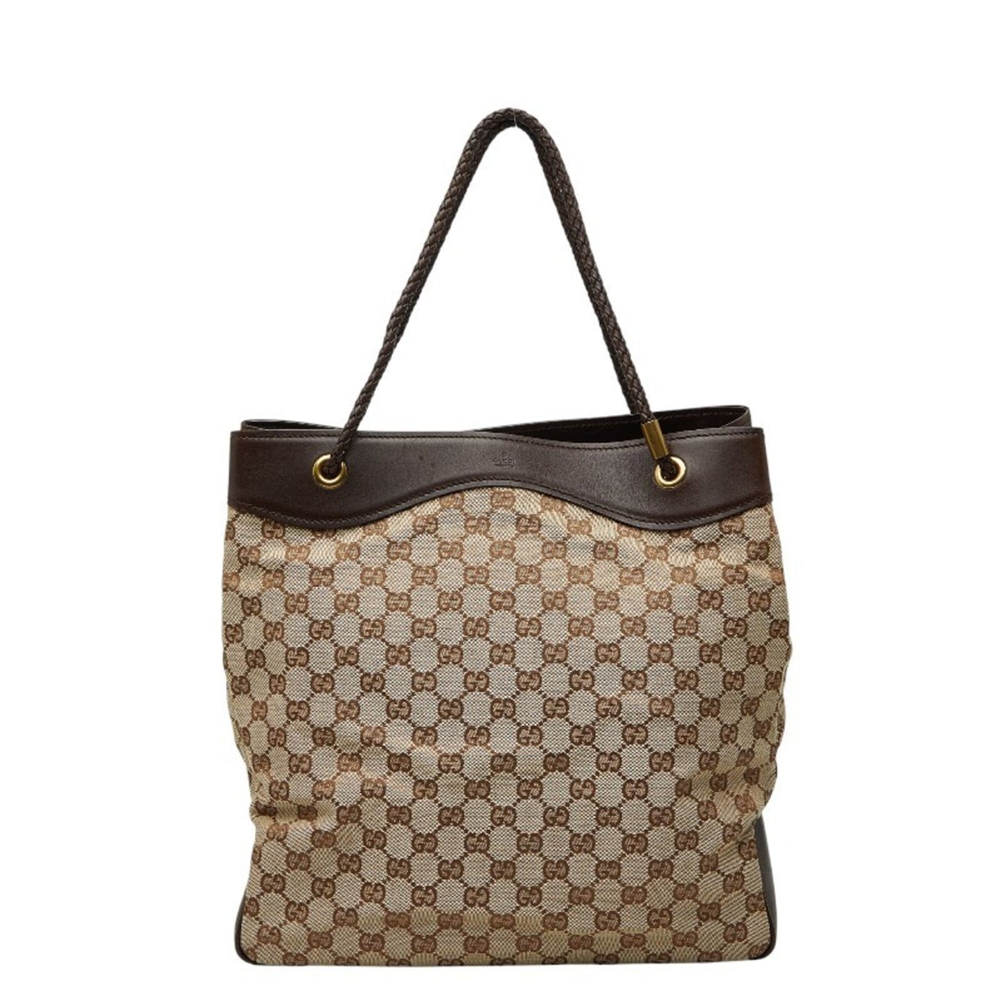 Gucci Beige Brown Canvas Leather Shoulder Bag Tote Bag ( )