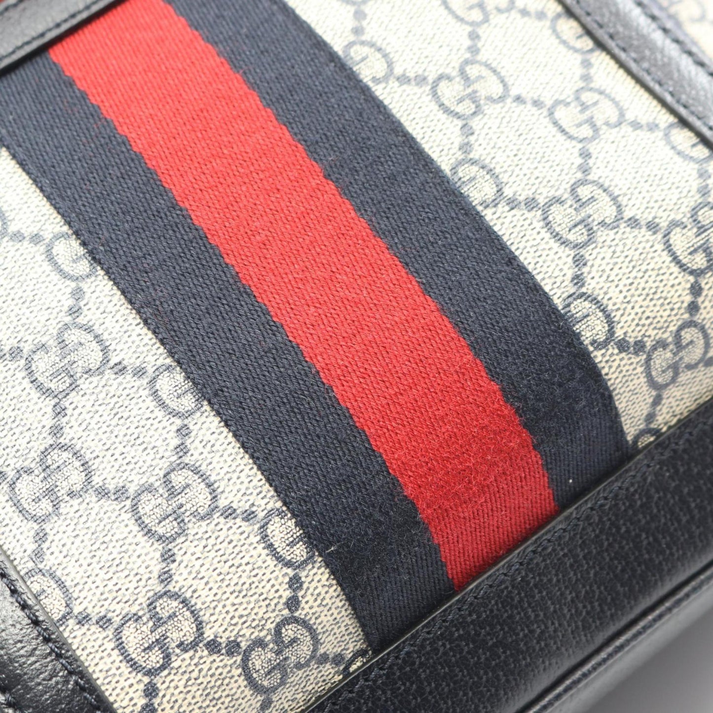 Gucci Beige Navy Red Color Pvc Coated Canvas Leather Backpack ( )