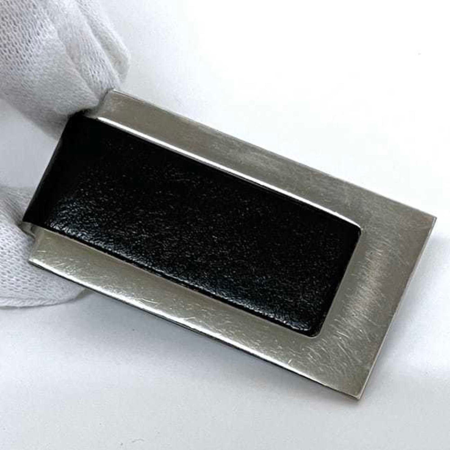 Gucci Black Silver Leather Metal Money Clip ( )