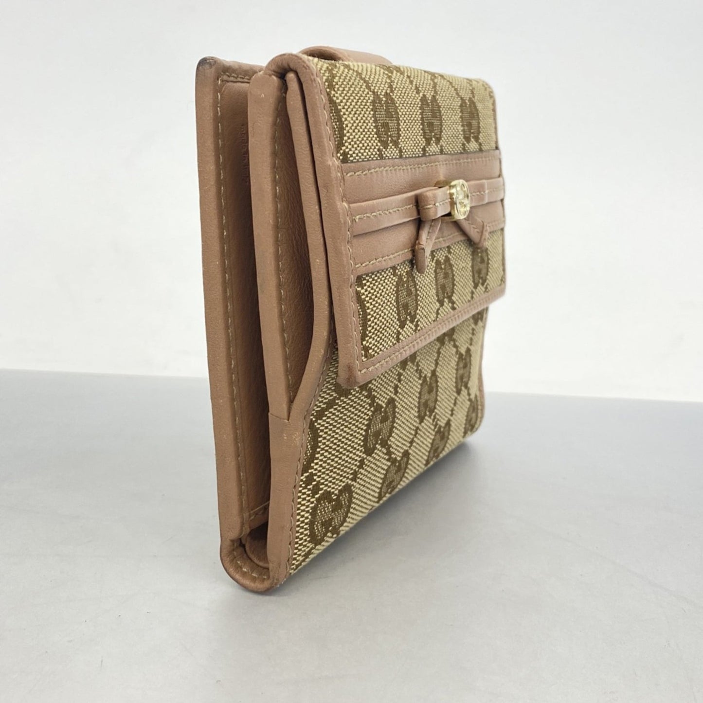 Gucci Beige Brown Pink Beige Canvas Wallet (Bi-Fold) ( )